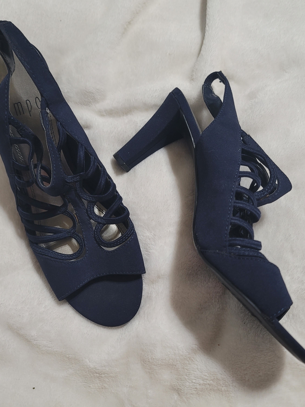 Impo Stretch Open Toe Navy Blue Heels Women's 9 M Slip On Dress Shoes Pumps